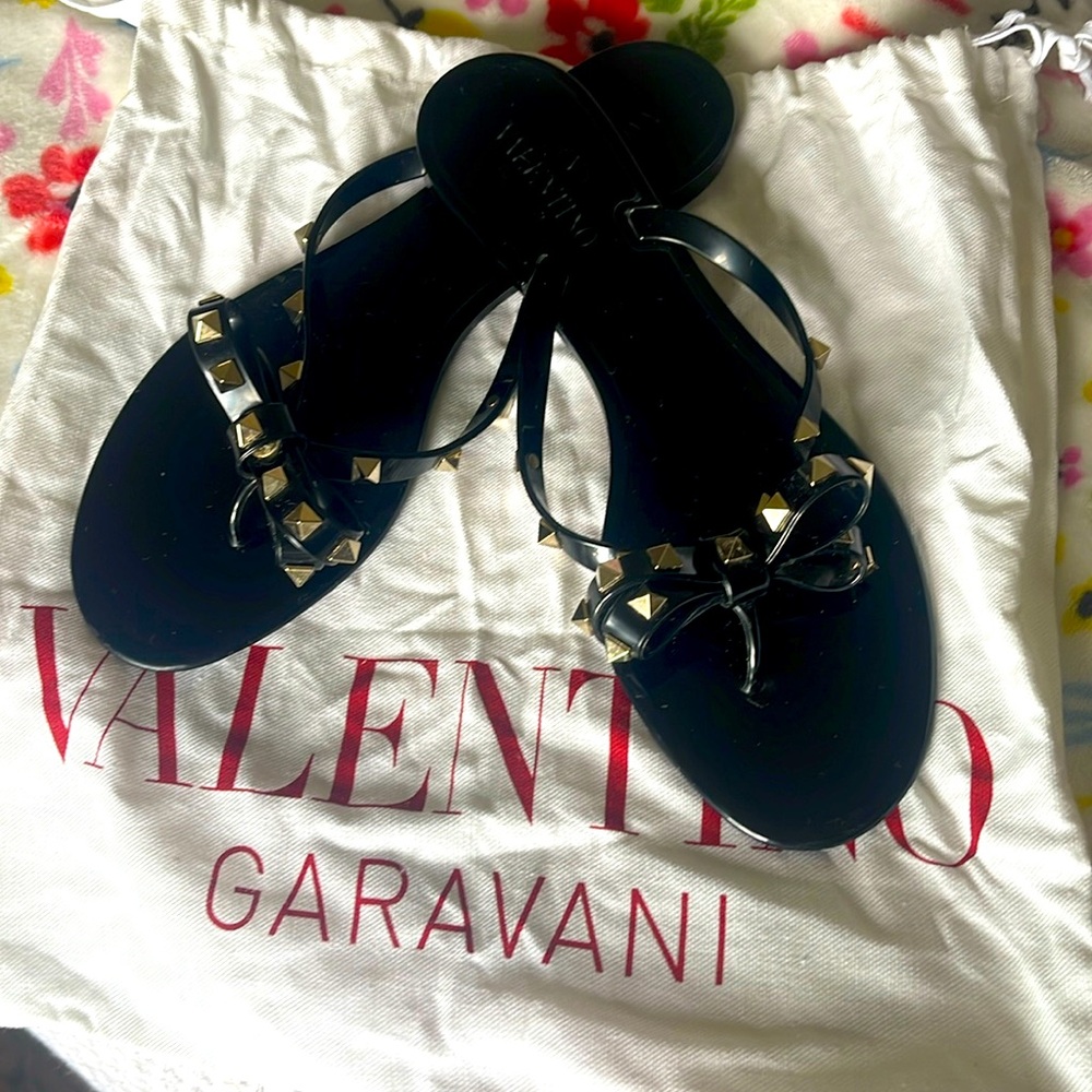 Valentino Rockstud PVC Flat Thong Sandals 41